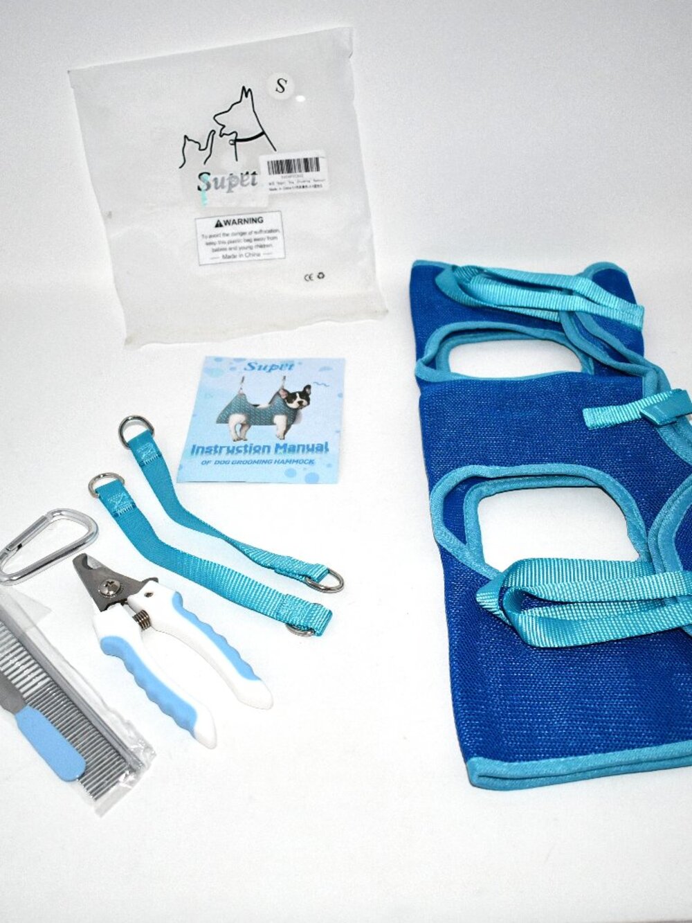 Supet Dog Grooming Hammock, SMALL, Blue Nail Trimming Sling Harness, Pet Holder,